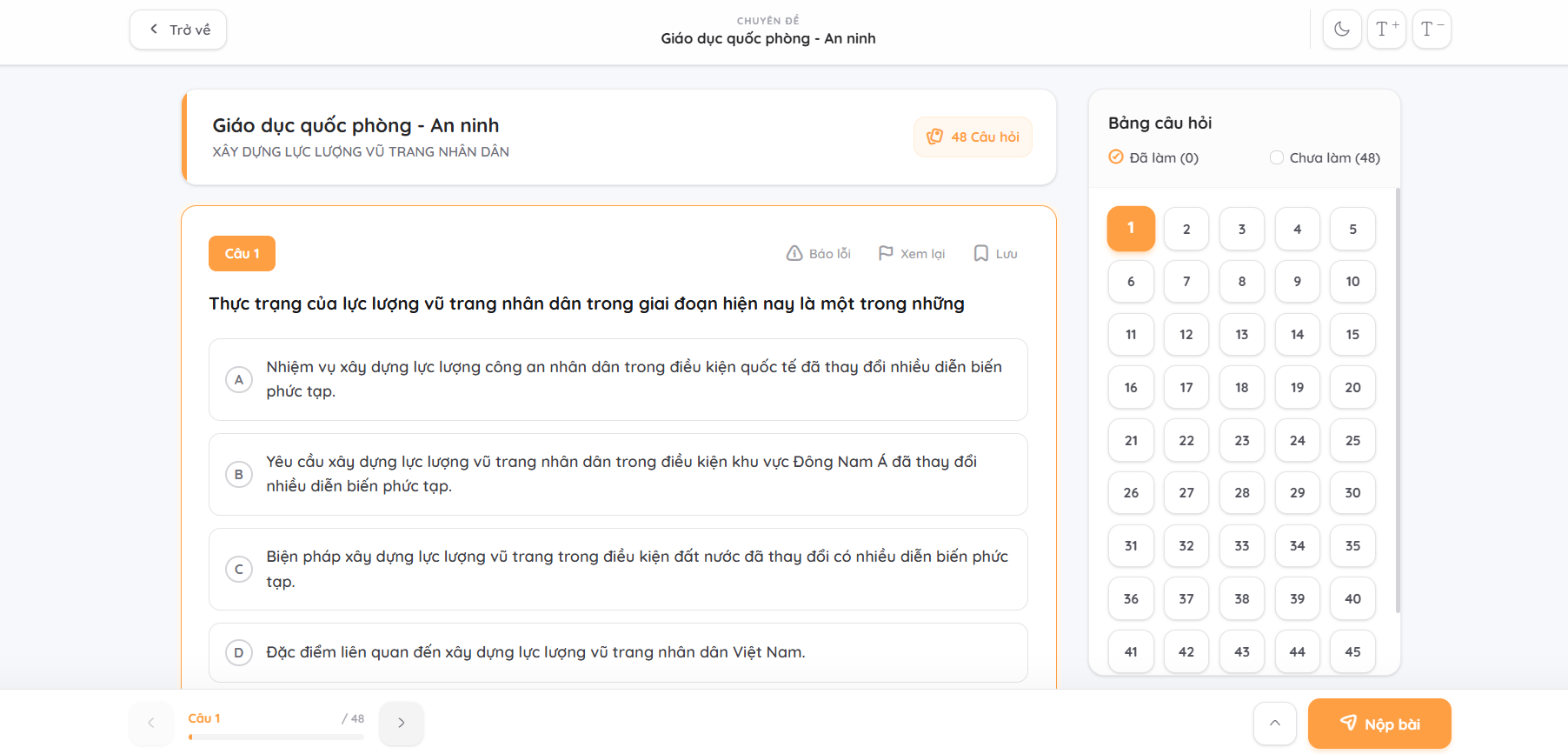 Giao diện luyện tập thông minh